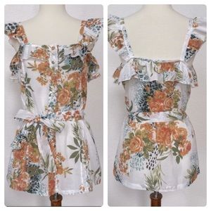 Daytrip white button down floral ruffle top